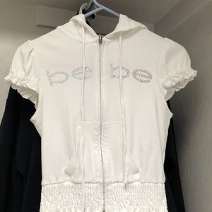 White Bebe Short Sleeve Sweater Jacket